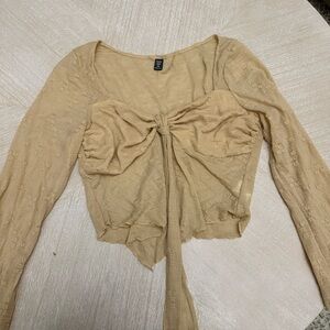 Tan long sleeve crop top with tie detail